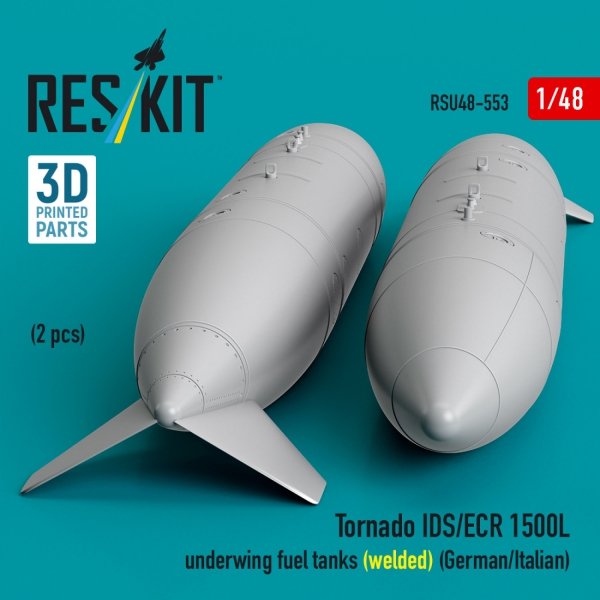 RESKIT RSU48-0553 Tornado IDS/ECR 1500L underwing fuel tanks (welded) (German AF / Italian AF) (2 pcs) (3D Printed) (1/48)
