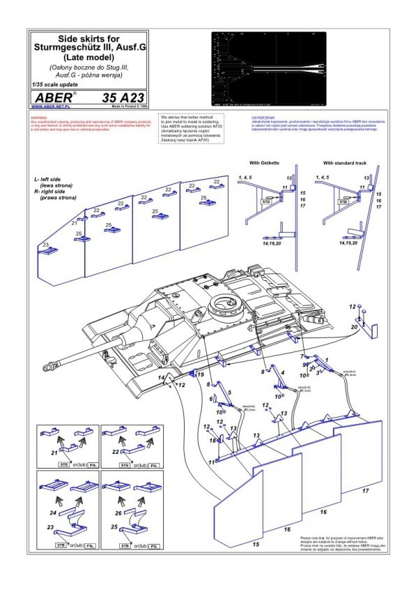 Aber 35A023 Osłony boczne do Sturmgeschutz III (późne) (1:35)