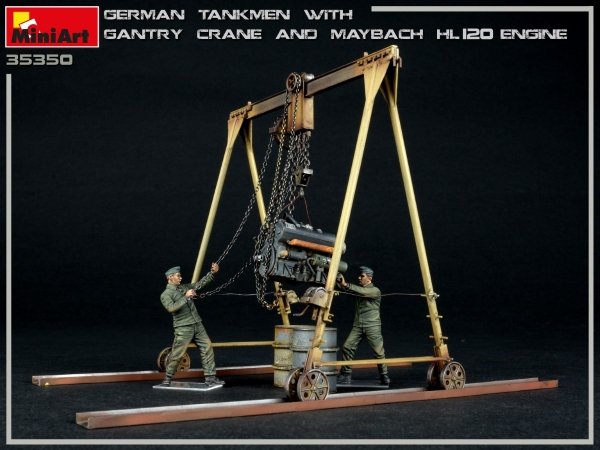 MiniArt 35350 GERMAN TANKMEN WITH GANTRY CRANE &amp; MAYBACH HL 120 ENGINE 1/35
