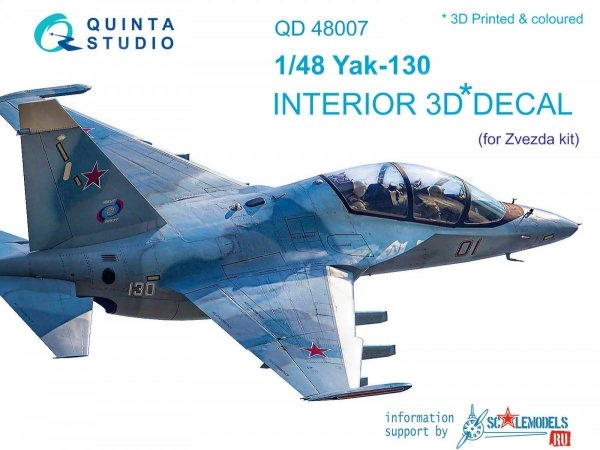 Quinta Studio QD48007 Yak-130 3D-Printed &amp; coloured Interior on decal paper (for Zvezda kits) 1/48