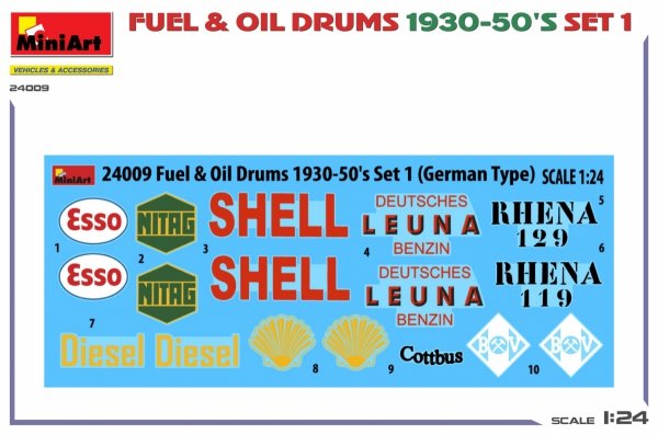 MiniArt 24009 FUEL OIL DRUMS 1930-50’S SET 1. GERMAN TYPE 1/24