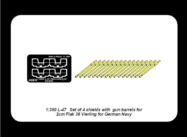 Aber 350L-47 Set of 16 pcs 2cm barrels for German Flakvierling 38 with shields (1:350)