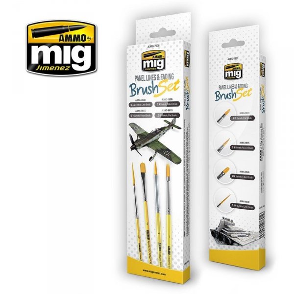 AMMO of Mig Jimenez 7605 Panel Lines &amp; Fading Brush Set