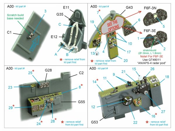Quinta Studio QD48413 F6F-3E/N Hellcat 3D-Printed &amp; coloured Interior on decal paper (Eduard) 1/48