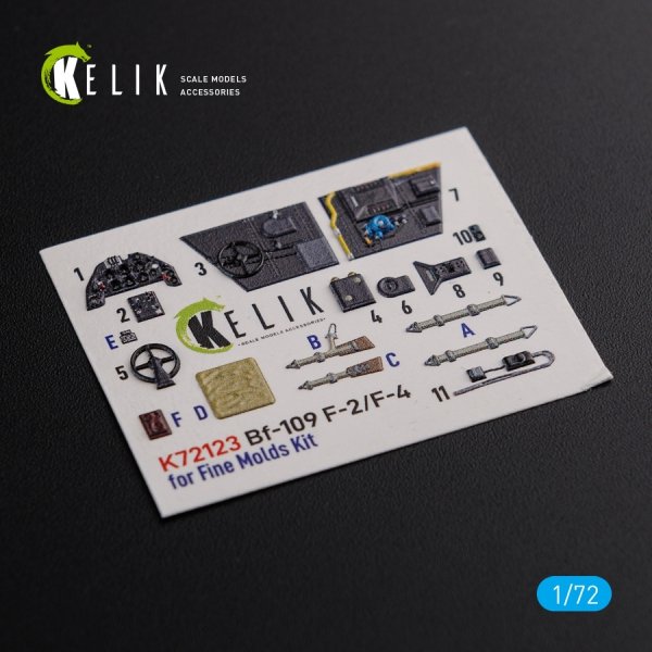 KELIK K72123 BF109-F2/F4 interior 3D decals for Fine Molds kit 1/72