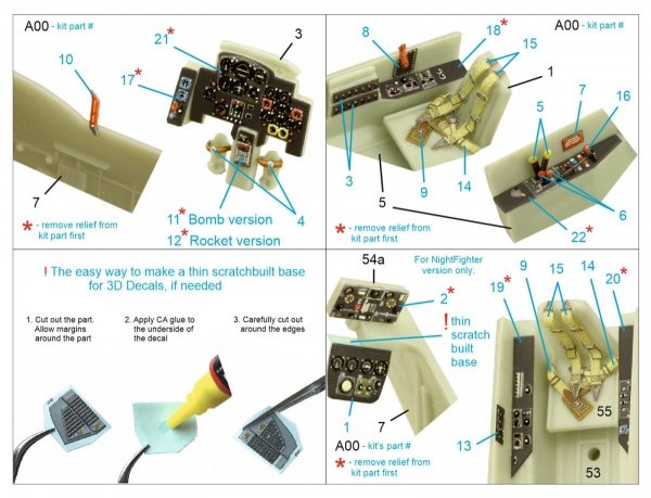 Quinta Studio QD72050 Me-262B-1a/U1 3D-Printed &amp; coloured Interior on decal paper (Revell) 1/72