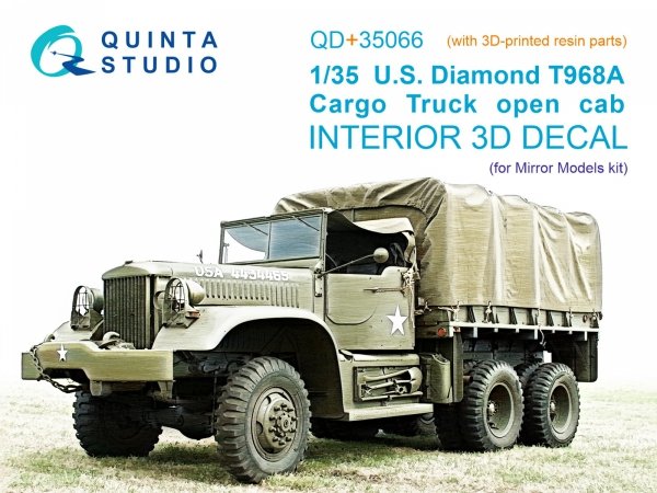 Quinta Studio QD+35066 U.S. Diamond T 968A Cargo truck (open cab) 3D-Printed &amp; coloured Interior on decal paper (Mirror Models) (with 3D-printed resin parts) 1/35