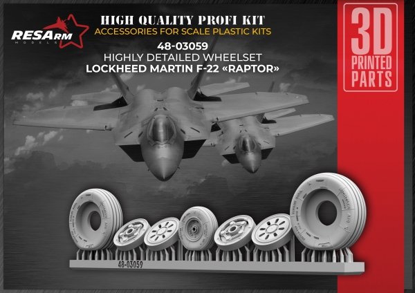 RESArm 48-03059 F 22 - Wheels under load (3D resin printing) 1/48