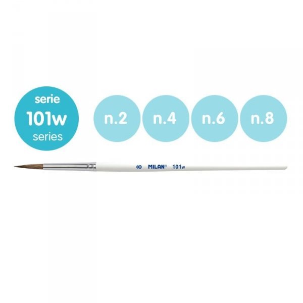 Milan 10468 Blister pack 4 round brushes (goat &amp; synthetic hair) white handle 101w series no 2, 4, 6 and 8