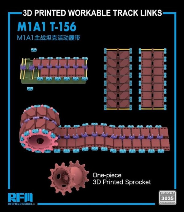 Rye Field Model 3035 3D Printed Workable Track Links M1A1 T-156 1/35