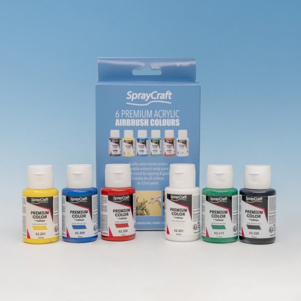 SprayCraft SP1601 6 Premium Acrylic Airbrush Colours (32ml)