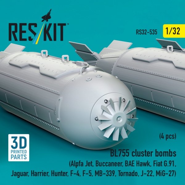 RESKIT RS32-0535 GBU-10 BL755 cluster bombs (4 pcs) (3D Printed) 1/32