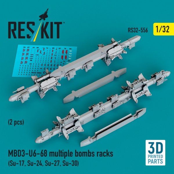 RESKIT RS32-0556 MBD3-U6-68 multiple bombs racks (2 pcs) (Su-17, Su-24, Su-27, Su-30) (3D Printed) (1/32)