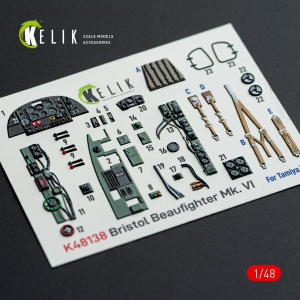 Kelik K48138 Bristol Beaufighter Mk.VI - interior 3D decals for Tamiya kit (1/48)