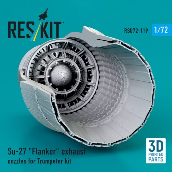 RESKIT RSU72-0119 Su-27 "Flanker" exhaust nozzles for Trumpeter kit (3D Printed) 1/72