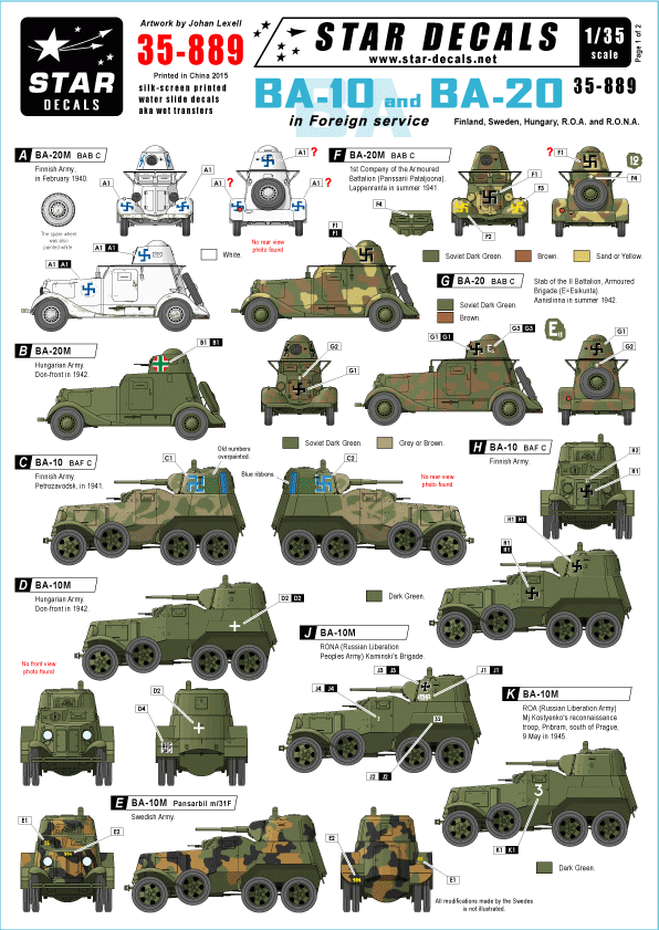 Star Decals 35-889 BA-10 and BA-20 in foreign service 1/35