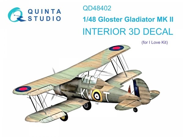 Quinta Studio QD48402 Gloster Gladiator MKII 3D-Printed &amp; coloured Interior on decal paper (I Love Kit) 1/48