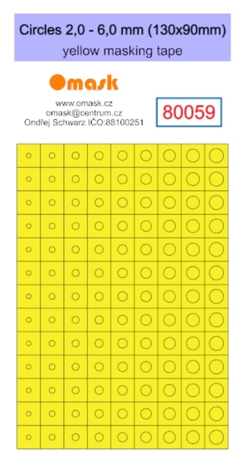 Omask X8003 Circles set - yellow masking tape - 1-4mm 2-6mm 4-7mm 5-15mm 16-20mm