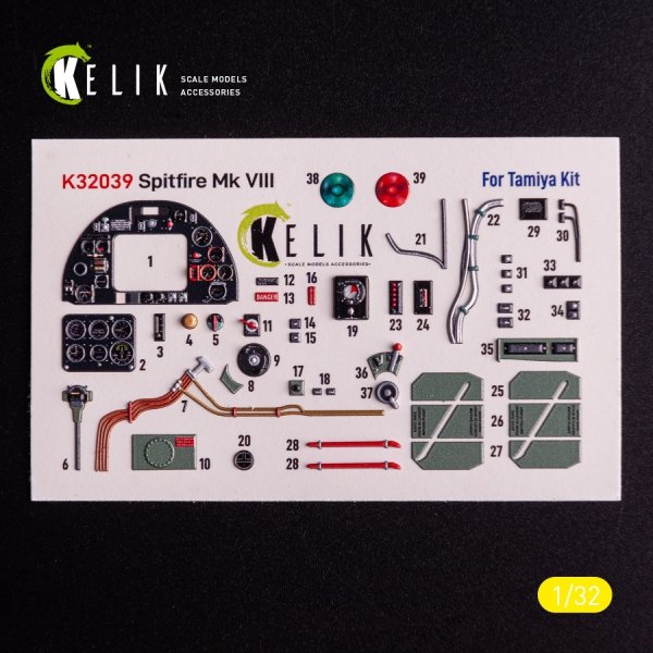 Kelik K32039 Spitfire Mk VIII - interior 3D decals for Tamiya kit (1/32)