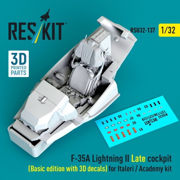 RESKIT RSU32-0137 F-35A Lightning II Late cockpit (Basic edition with 3D decals) for Italeri / Academy kit (3D Printed) (1/32)