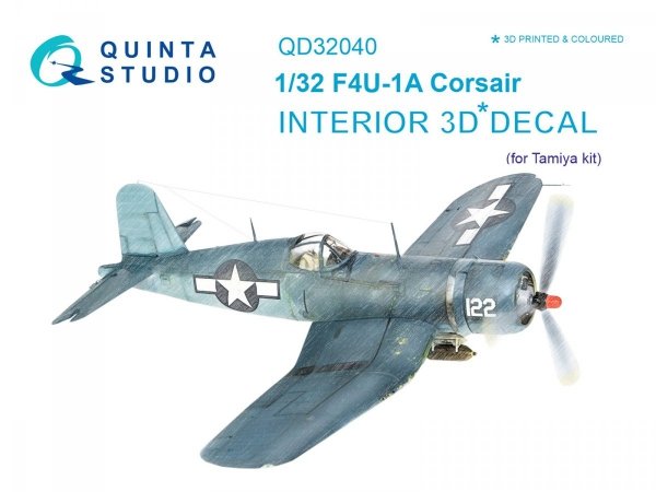 Quinta Studio QD32040 F4U-1A Corsair 3D-Printed &amp; coloured Interior on decal paper (for Tamiya kit) 1/32