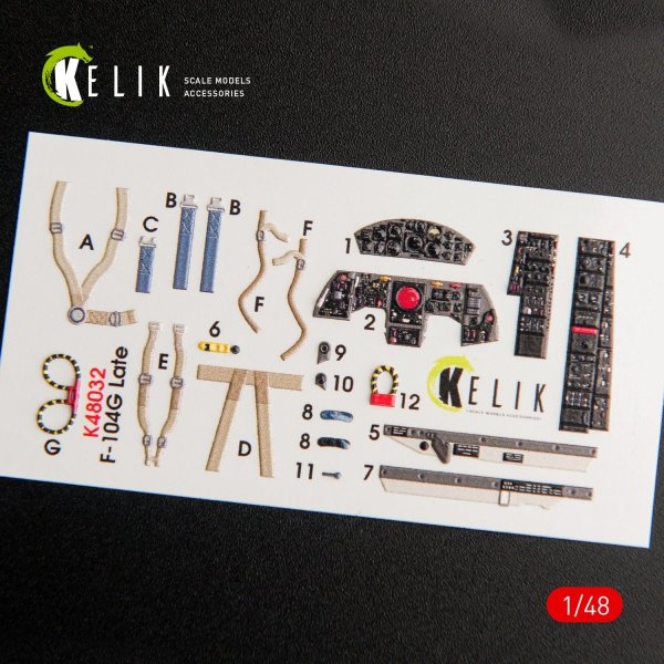 KELIK K48032 F-104G &quot;STARFIGHTER&quot; LATE TYPE INTERIOR 3D DECALS FOR HASEGAWA KIT 1/48