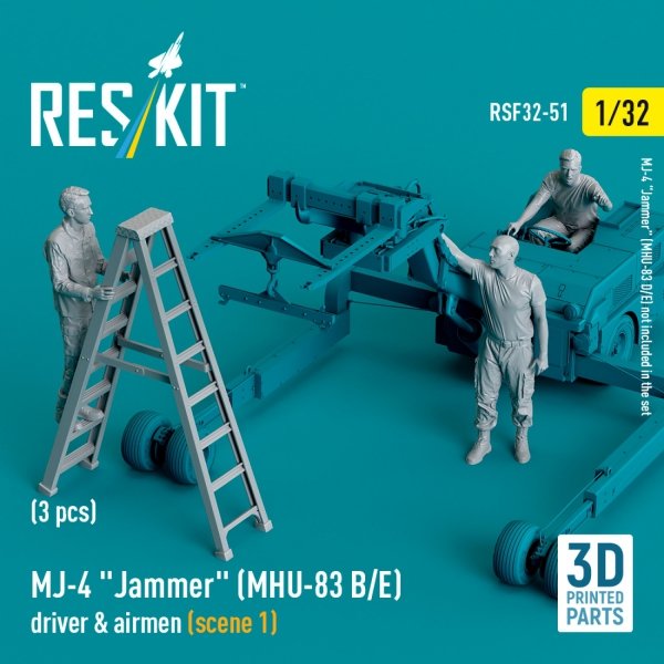 RESKIT RSF32-0051 MJ-4 "Jammer" (MHU-83 B/E) driver &amp; airmen (scene 1) (3 pcs) (3D Printed) (1/32)