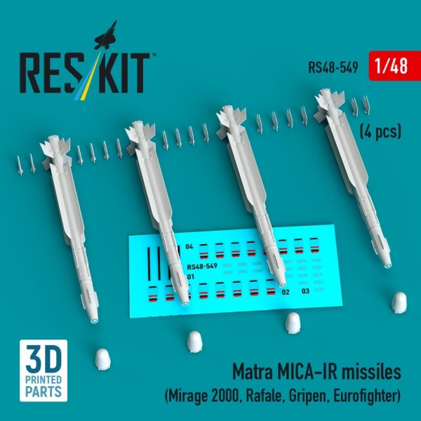 RESKIT RS48-0549 Matra MICA-IR missiles (4 pcs) (3D Printed) 1/48