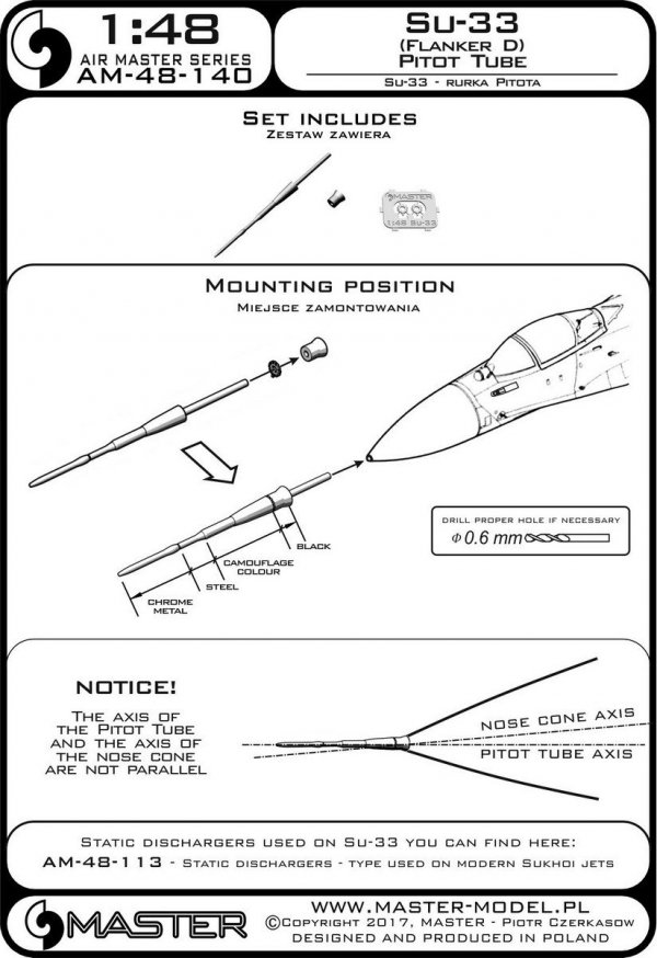 Master AM-48-140 Su-33 (Flanker D) Pitot tube (1:48)