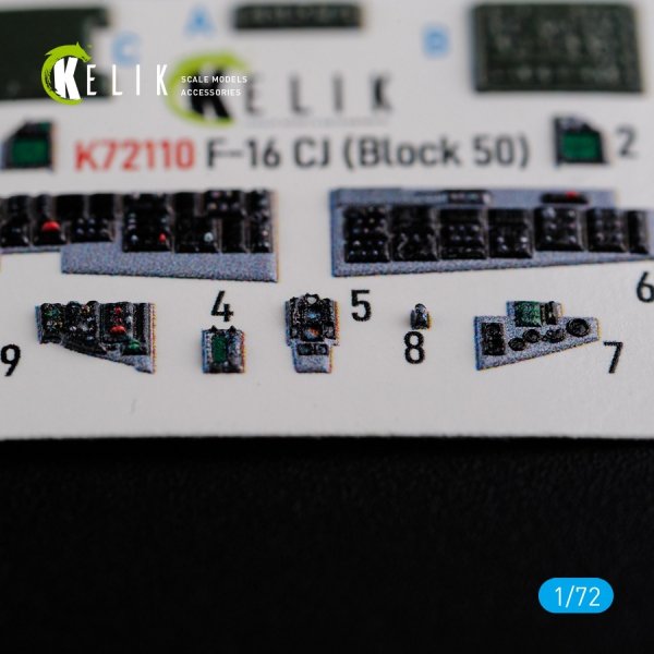 KELIK K72110 F-16 CJ (Block 50) interior 3D decals for Tamiya kit 1/72