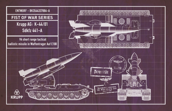 Modelcollect UA72190 German WWII V4 short range tactical ballistic missile in Waffentrager Auf E100 (1:72)