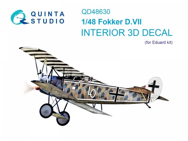 Quinta Studio QD48630 Fokker D.VII 3D-Printed &amp; coloured Interior on decal paper ( Eduard ) 1/48