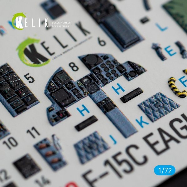 KELIK K72072 F-15C EAGLE INTERIOR 3D DECALS FOR HASEGAWA KIT 1/72