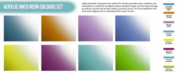 Hataka HTK-QS02 Acrylic Ink Neon Colours Set (8 pcs) 8x17ml
