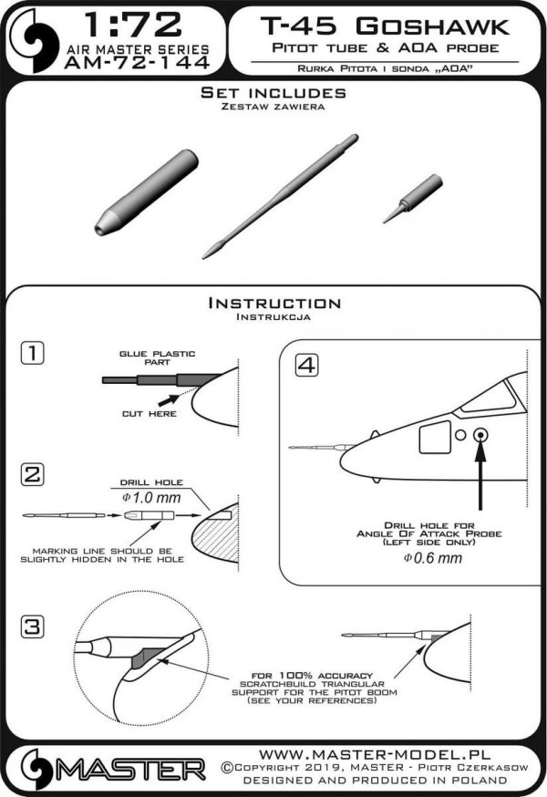 Master AM-72-144 T-45 Goshawk - Pitot Tube &amp; Angle Of Attack probe 1/72
