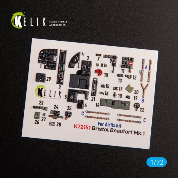 KELIK K72151 Bristol Beaufort Mk.1 - interior 3D decals for Airfix kit 1/72