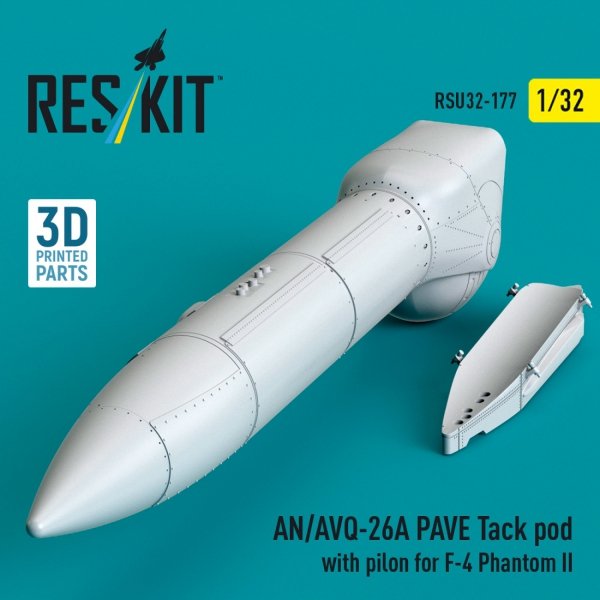 RESKIT RSU32-0177 AN/AVQ-26A PAVE Tack pod with pilon for F-4 Phantom II (3D Printed) (1/32)
