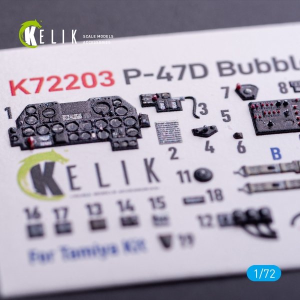 Kelik K72203 P-47D Bubbletop - interior 3D decals for Tamiya kit (1/72)