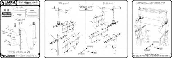 Master SM-350-117 SMS Viribus Unitis - masts, yards and other turned and resin parts set (for Trumpeter kit) 1/350