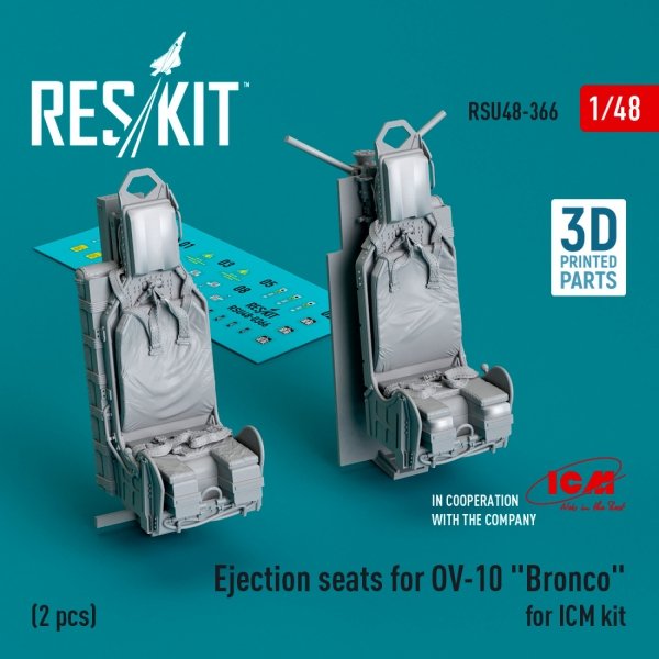 RESKIT RSU48-0366 Ejection seats for OV-10 &quot;Bronco&quot; (2 pcs) for ICM kit (3D Printed) 1/48
