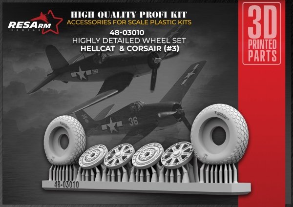 RESArm 48-03010 HELLCAT CORSAIR VAR 3 - Wheels under load (3D resin printing) 1/48