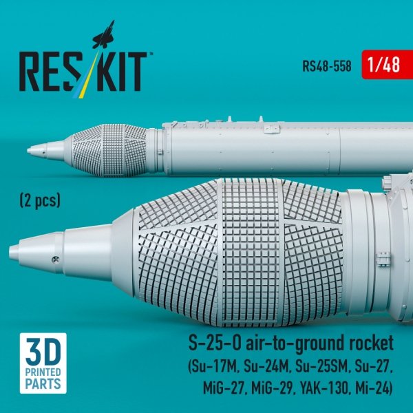 RESKIT RS48-0558 S-25-O air-to-ground rocket (2 pcs) (3D Printed) 1/48