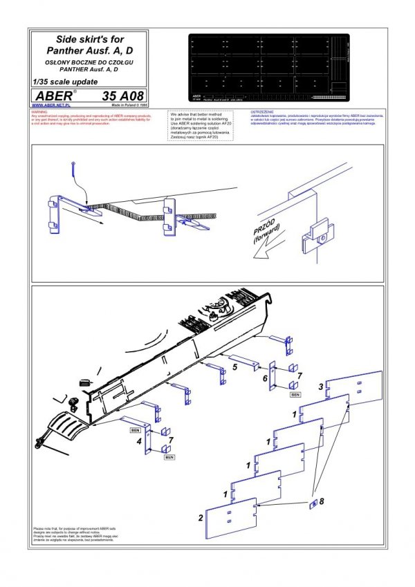 Aber 35A008 Osłony boczne do Panther Ausf.A, D, Bergepanther (1:35)
