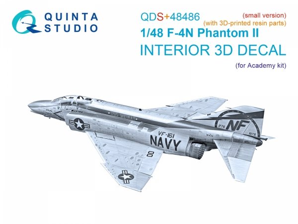 Quinta Studio QDS+48486 F-4N Phantom II 3D-Printed &amp; coloured Interior on decal paper (Academy) (Small version) (with 3D-printed resin parts) 1/48
