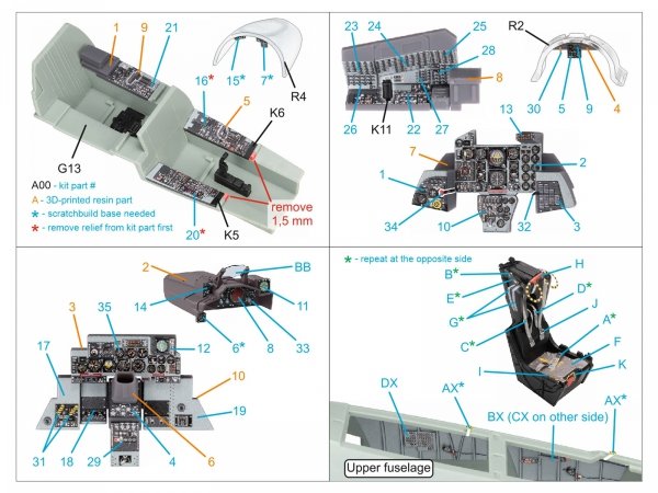 Quinta Studio QD+48495 F-4D late Phantom II 3D-Printed &amp; coloured Interior on decal paper (Academy) (with 3D-printed resin parts) 1/48