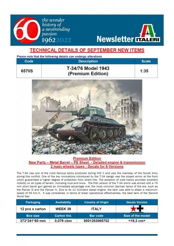 Italeri 6570 T-34/76 mod. 1943 1/35