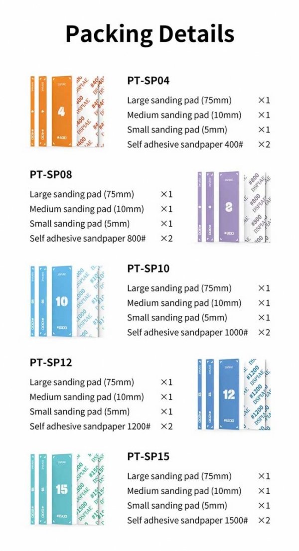DSPIAE PT-SP08 Acrylic Sanding #800 Pad Set 3 pcs / Zestaw akrylowych płytek szlifierskich #800 3 szt