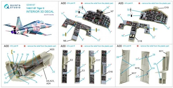 Quinta Studio QD48197 F-5F Tiger II 3D-Printed &amp; coloured Interior on decal paper (for AFV Club ) 1/48