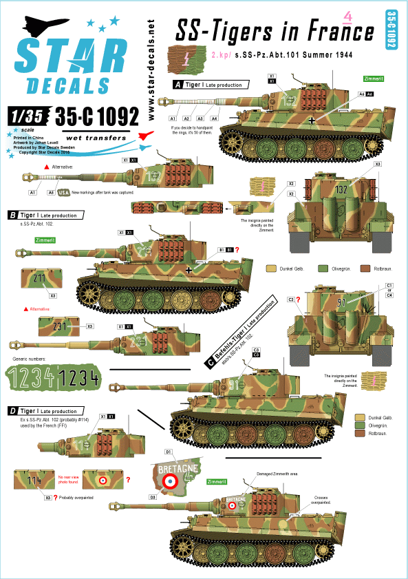 Star Decals 35-C1092 SS-Tigers in France # 4 1/35