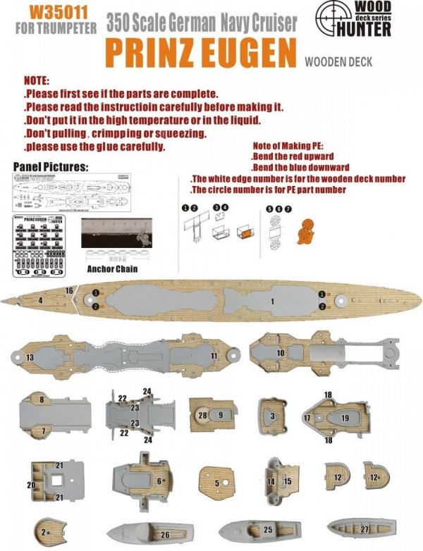 Wood Hunter W35011 Wood deck German Prinz Eugen for Trumpeter 1/350
